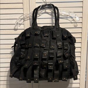 Costanza Rota Italian Leather Studded Fringe Handbag